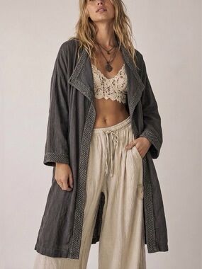 Anthropologie Hei Hei Grey Duster Trench Coat Open Front Size Medium